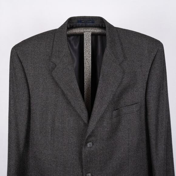 Men's Classic Wool Cashmere Blazer Sport Coat Size 46L Gray Herringbone Woolmark - Picture 2 of 13